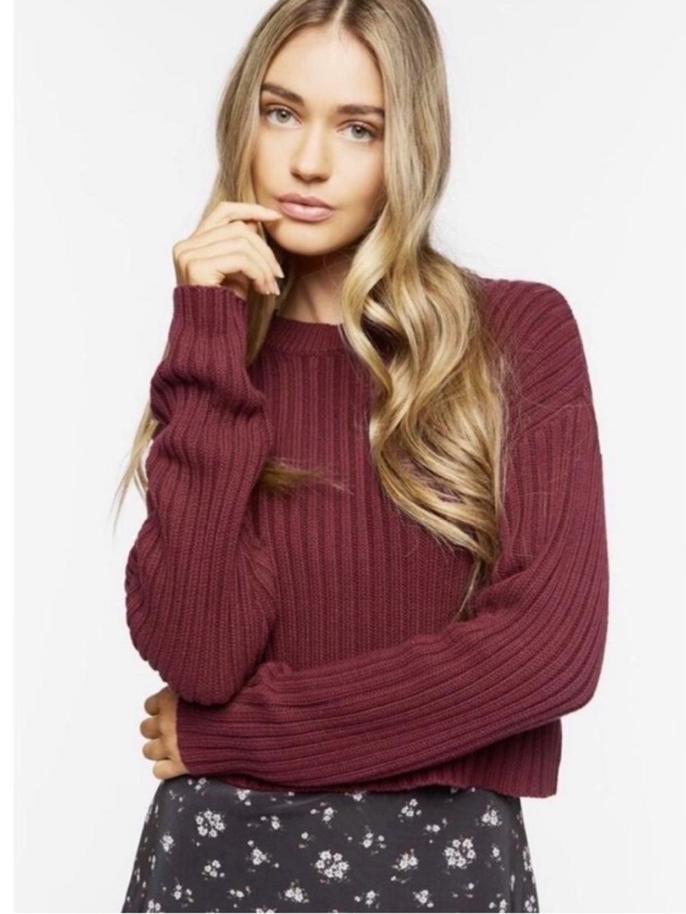 Women’s Ribbed Crewneck Sweater - Burgundy